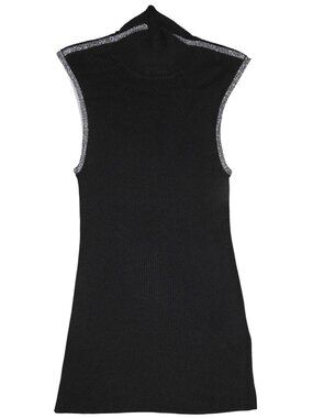 JED Womens Silk Sleeveless Turtleneck Pullover Long Sweater Black Size Large